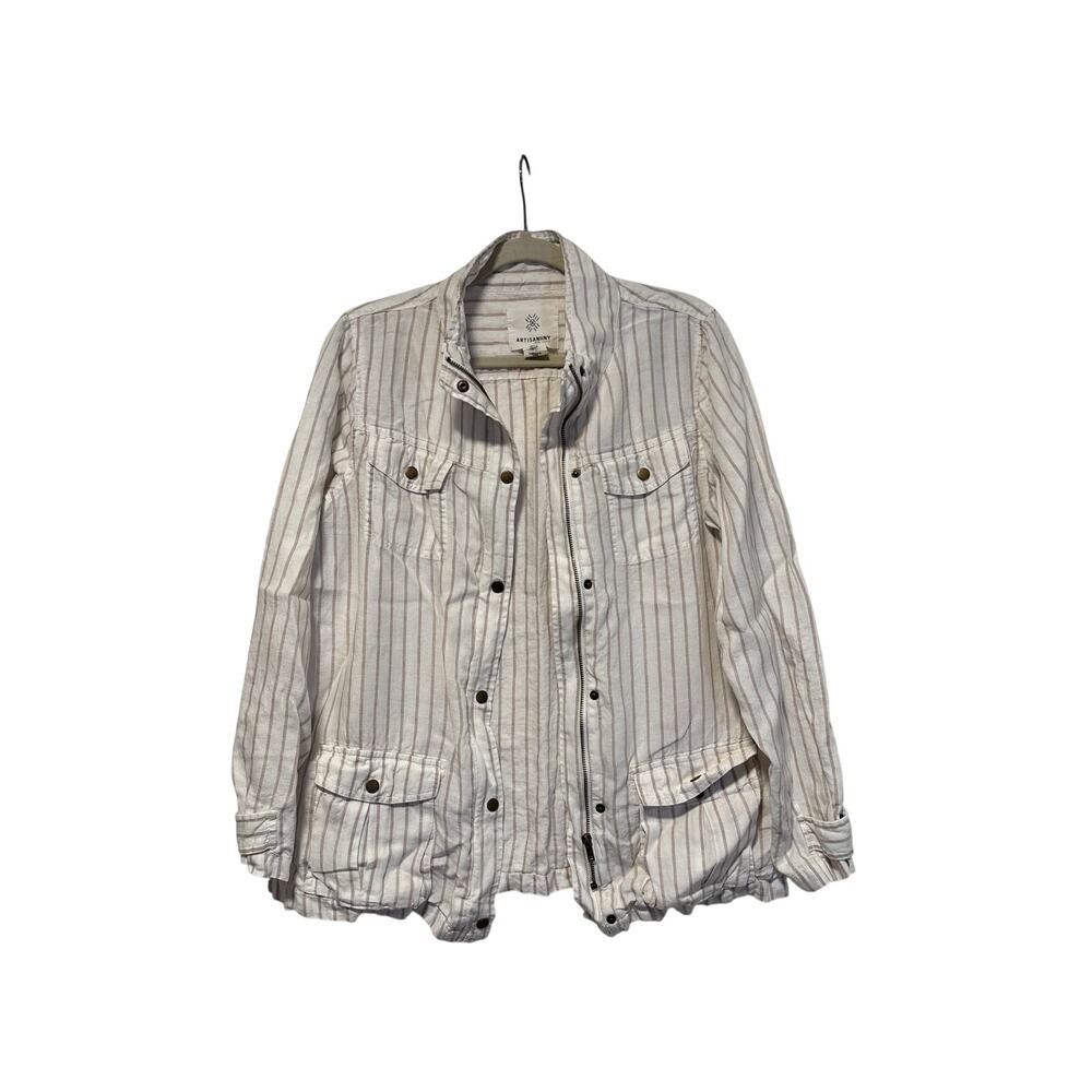 Artisan & Fox Linen Striped Zip-Up Jacket L - Picture 2 of 9